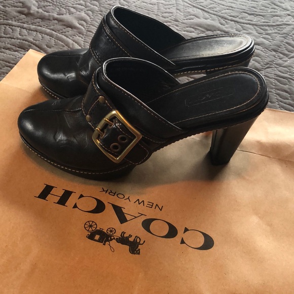 COACH- Vintage Embossed Black Leather Mules - Picture 2 of 6